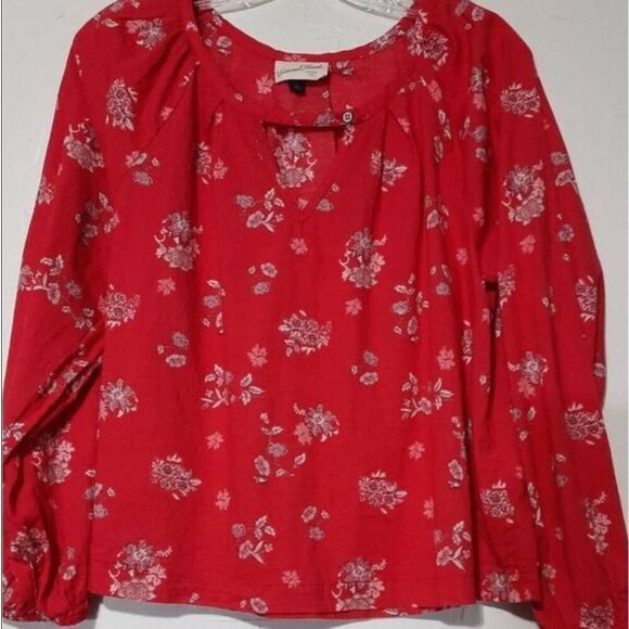 Universal‎ Thread Shirt Ladies Small Red Floral Long Sleeve - Picture 1 of 8